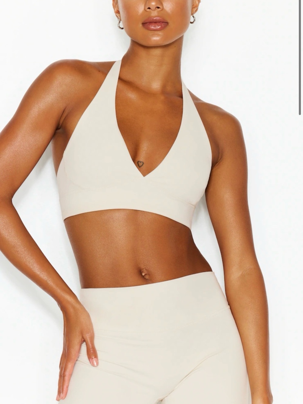 Garage Cream Halter Sports Bra and Shorts
